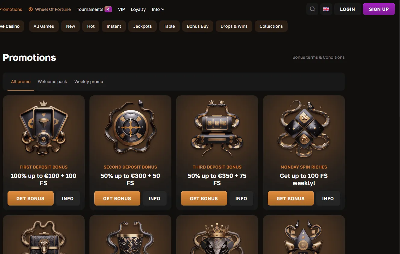 Crowngold Casino promotions view on desktop
